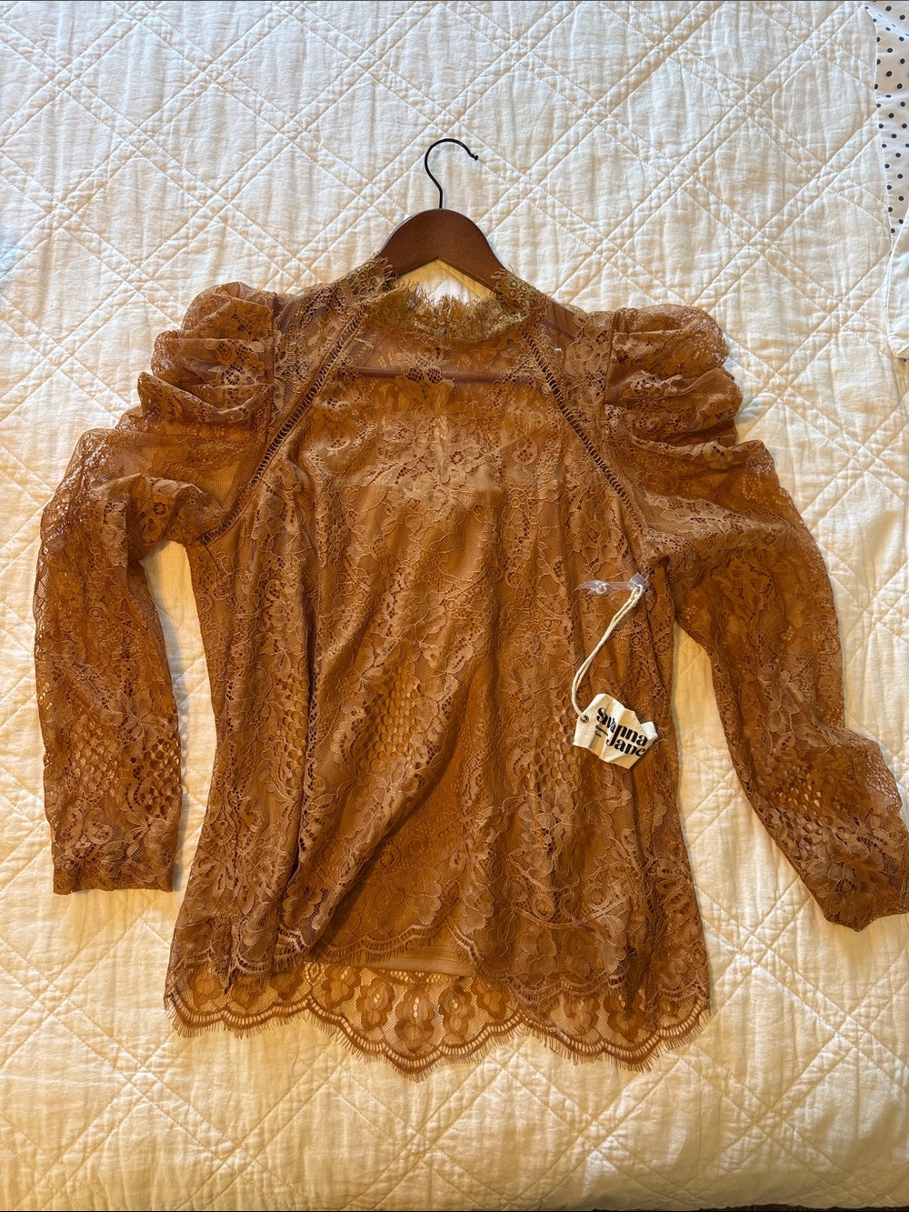 Savanna Jane Lace Puff Sleeve Blouse in Rust/cognac NWT